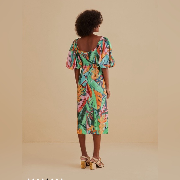 Farm Rio Multicolor Banana Foliage Puff Sleeve Midi Dress - Picture 9 of 12